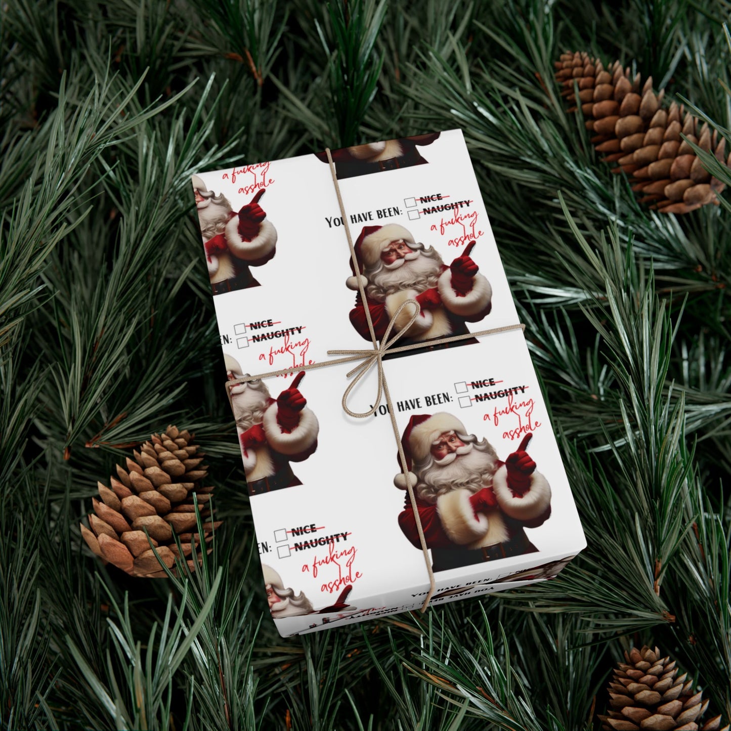 Festive Santa Gift Wrap Paper for Holidays - 'You've Been An Asshole' Design