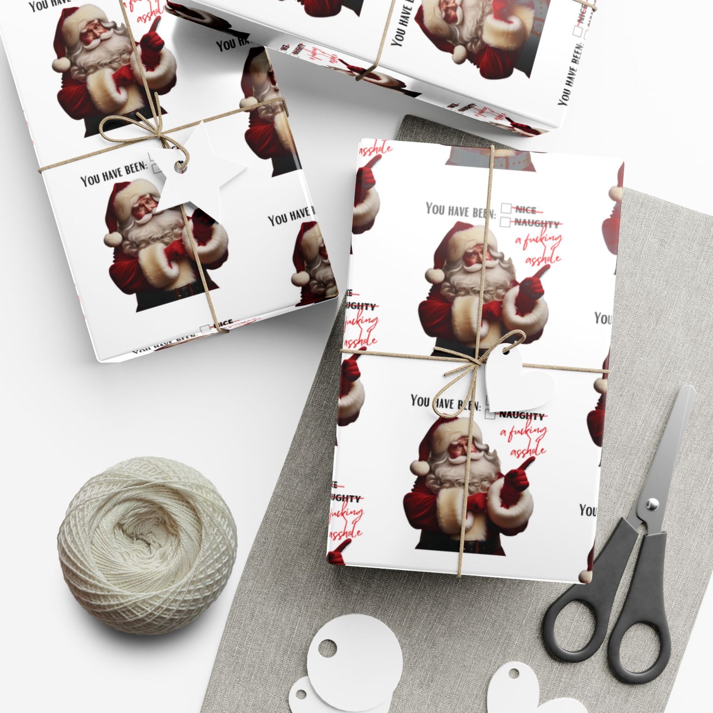 Festive Santa Gift Wrap Paper for Holidays - 'You've Been An Asshole' Design