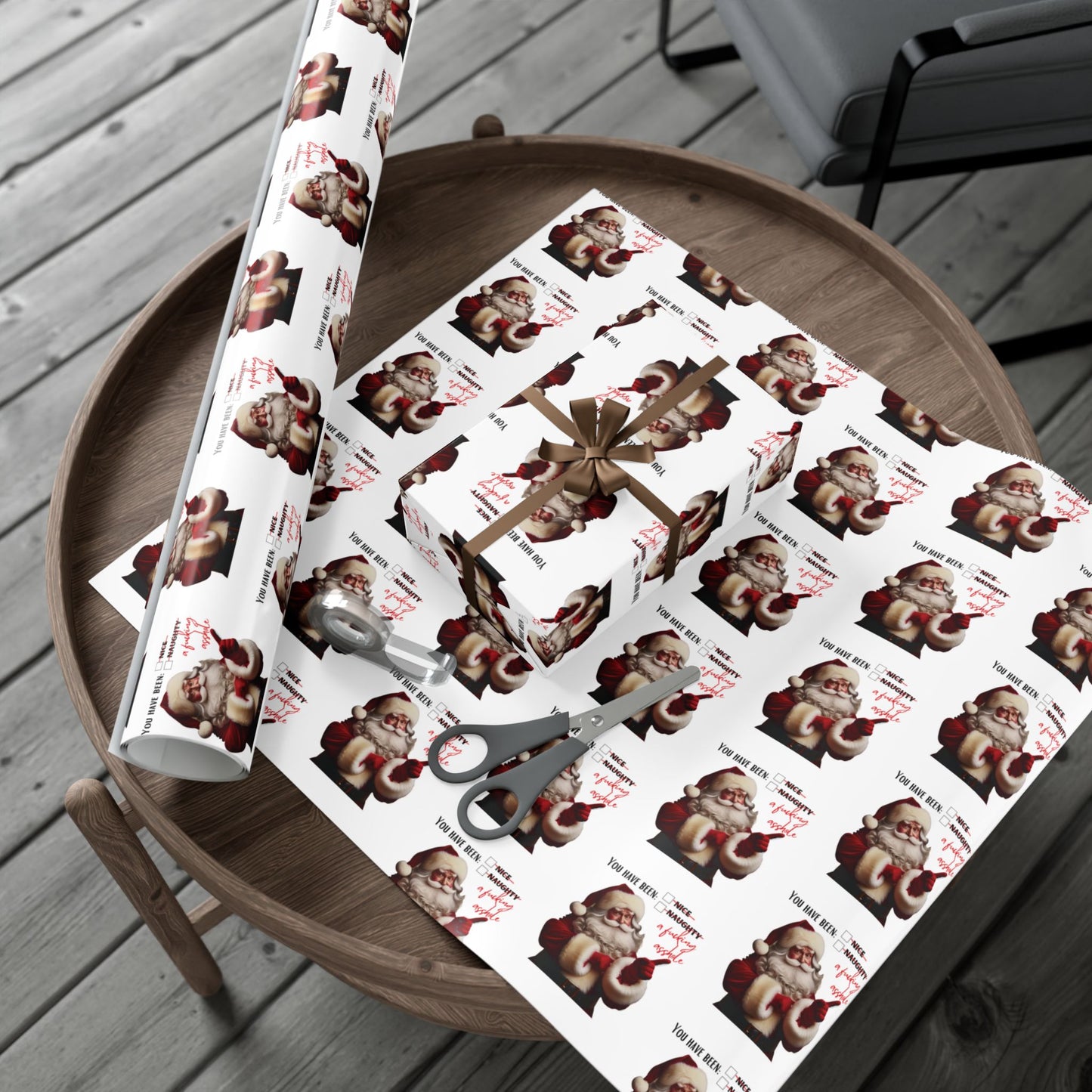 Festive Santa Gift Wrap Paper for Holidays - 'You've Been An Asshole' Design
