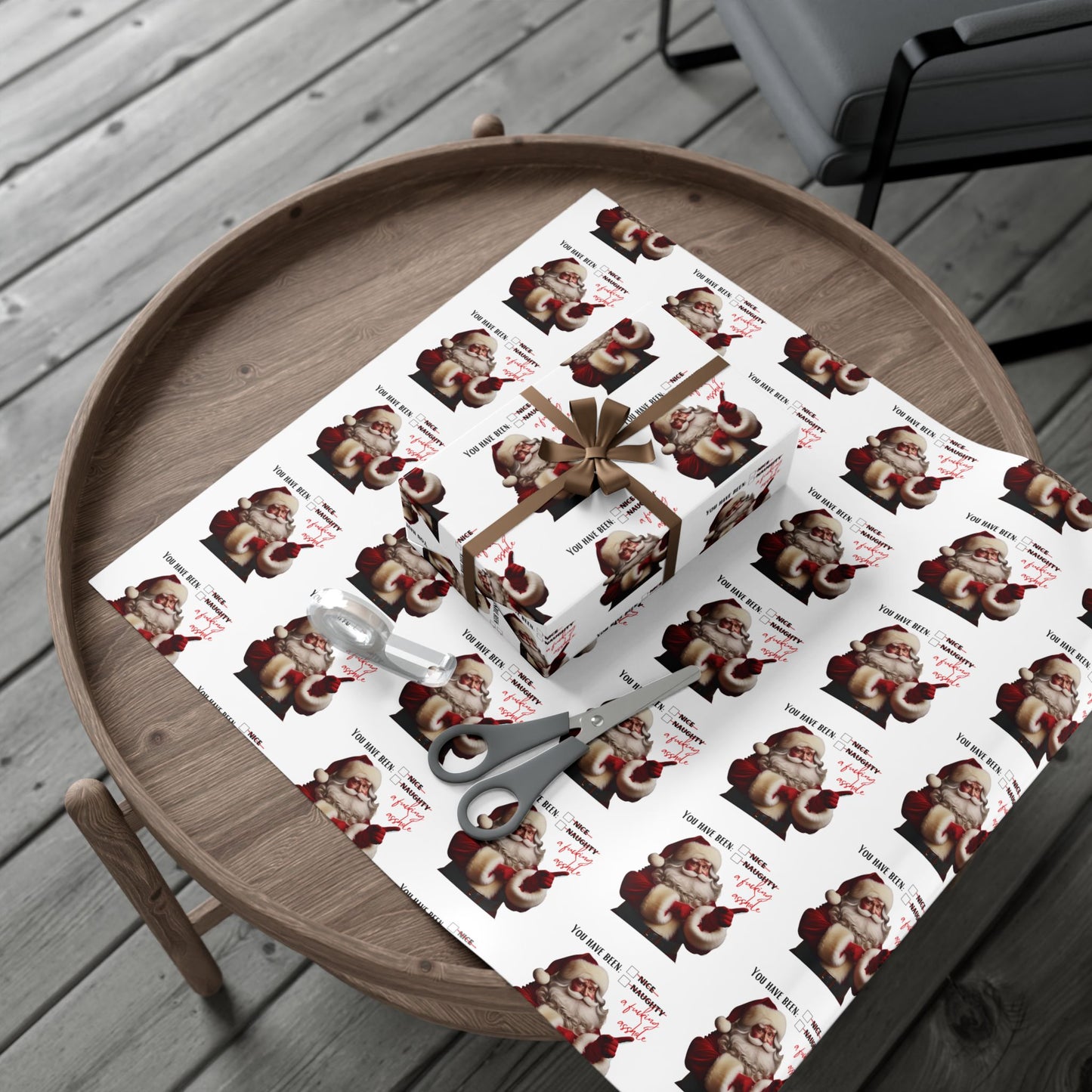 Festive Santa Gift Wrap Paper for Holidays - 'You've Been An Asshole' Design