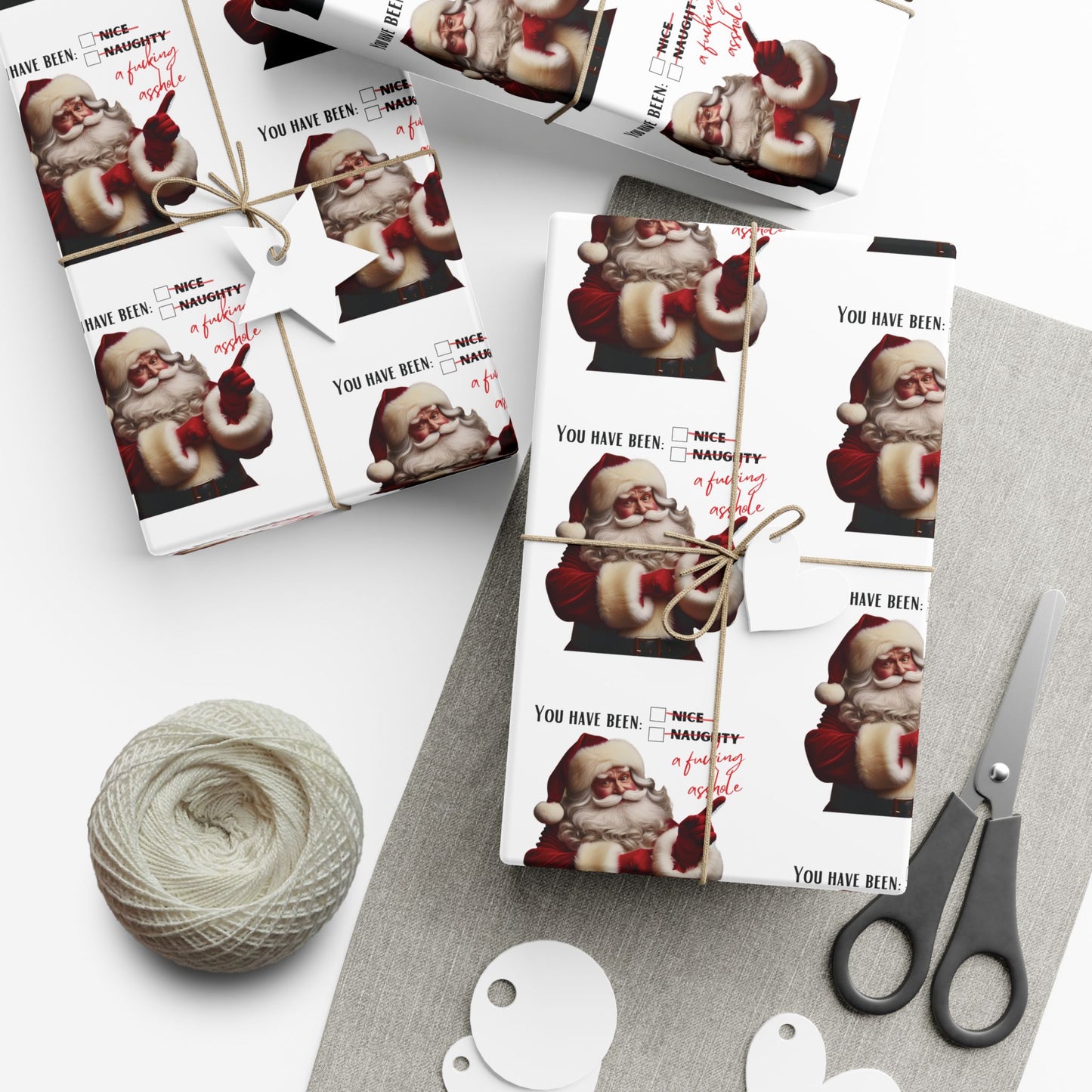Festive Santa Gift Wrap Paper for Holidays - 'You've Been An Asshole' Design