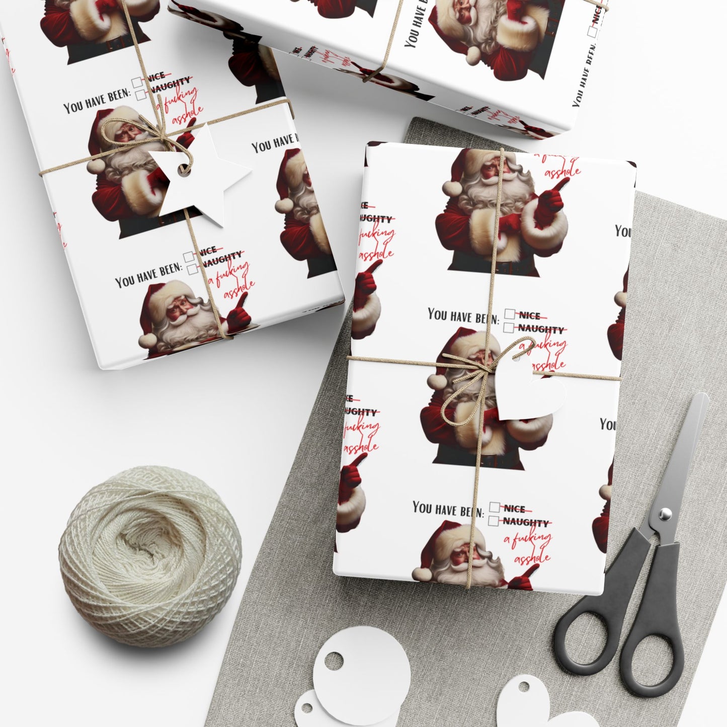 Festive Santa Gift Wrap Paper for Holidays - 'You've Been An Asshole' Design