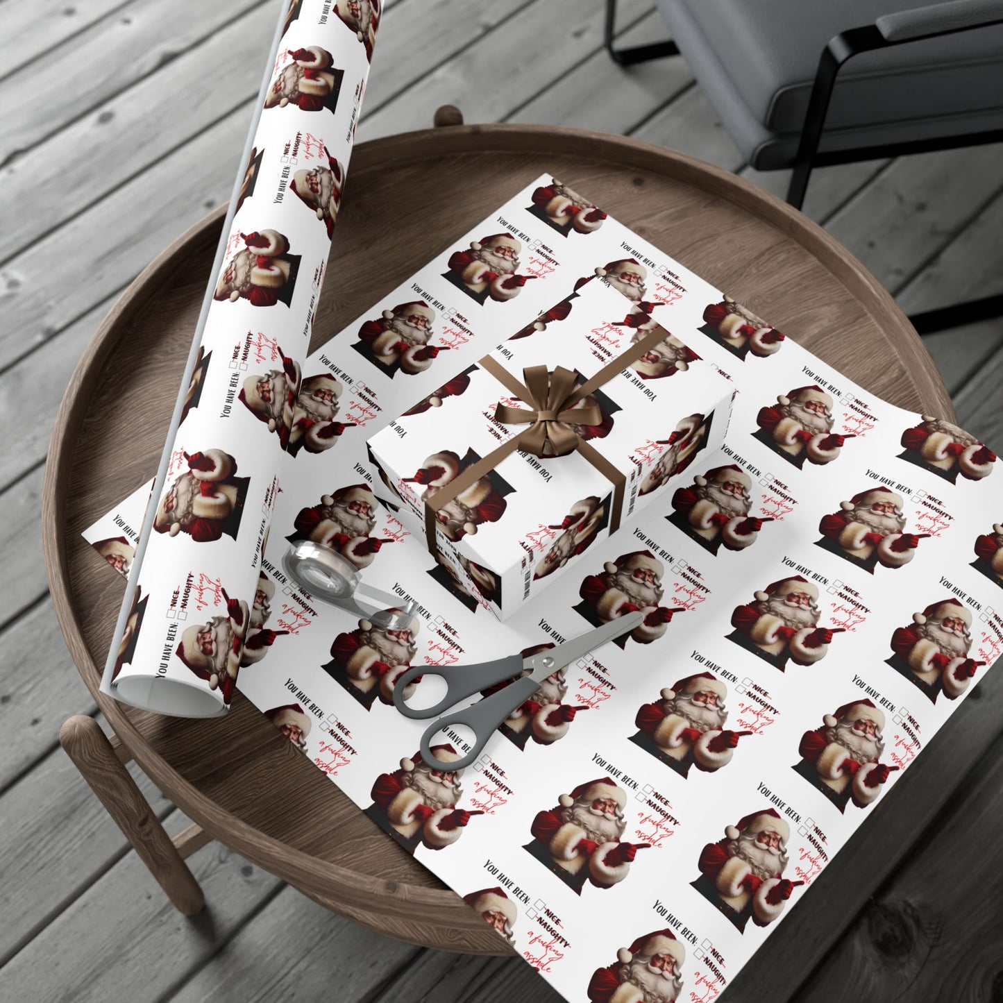 Festive Santa Gift Wrap Paper for Holidays - 'You've Been An Asshole' Design