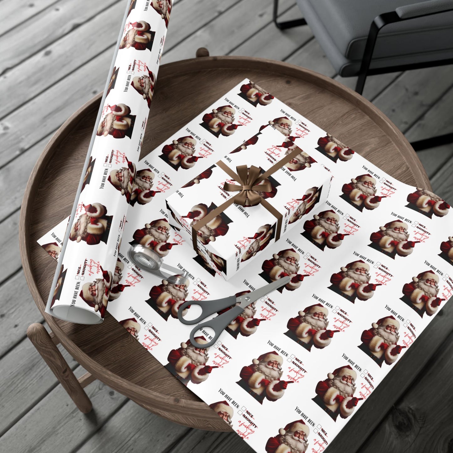 Festive Santa Gift Wrap Paper for Holidays - 'You've Been An Asshole' Design
