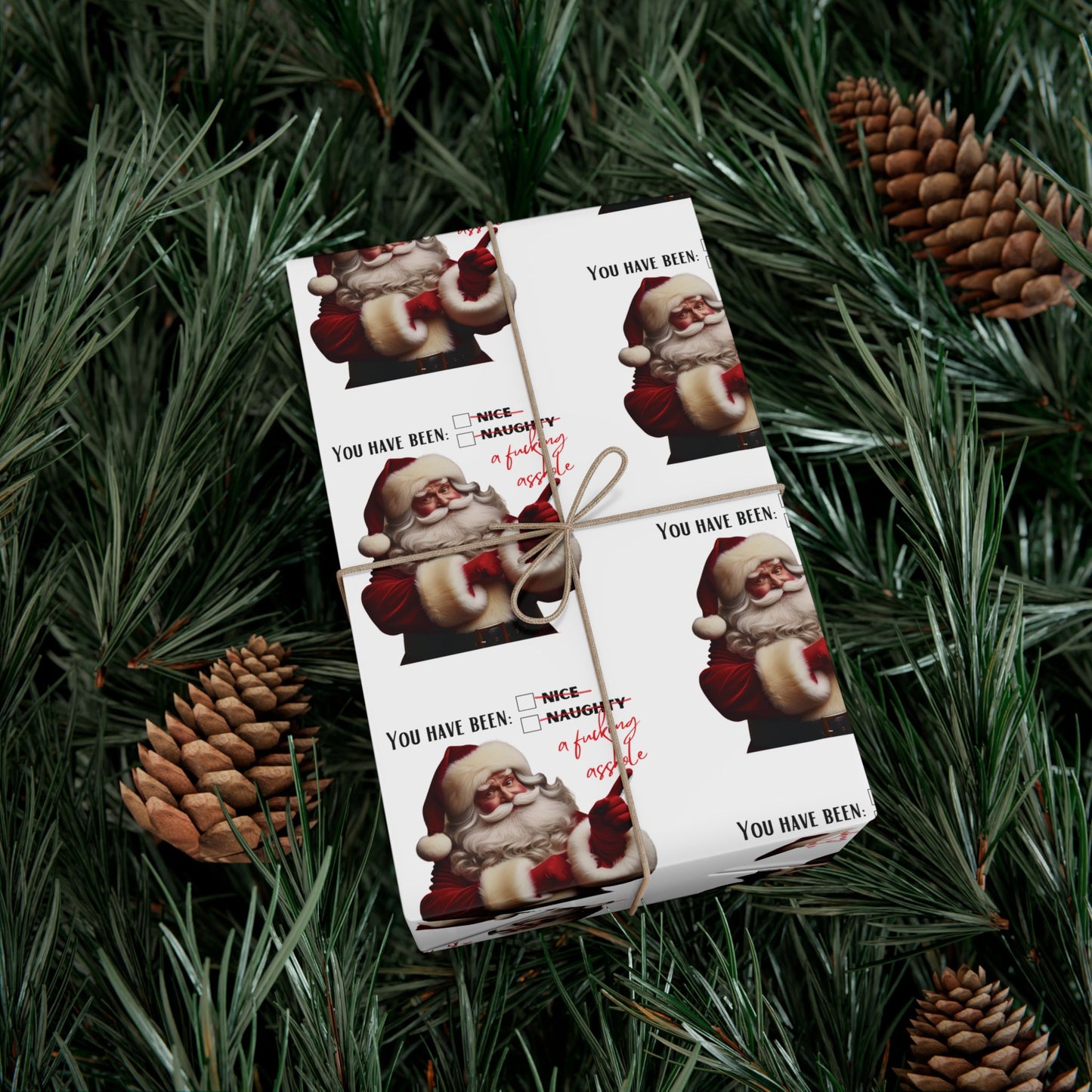 Festive Santa Gift Wrap Paper for Holidays - 'You've Been An Asshole' Design