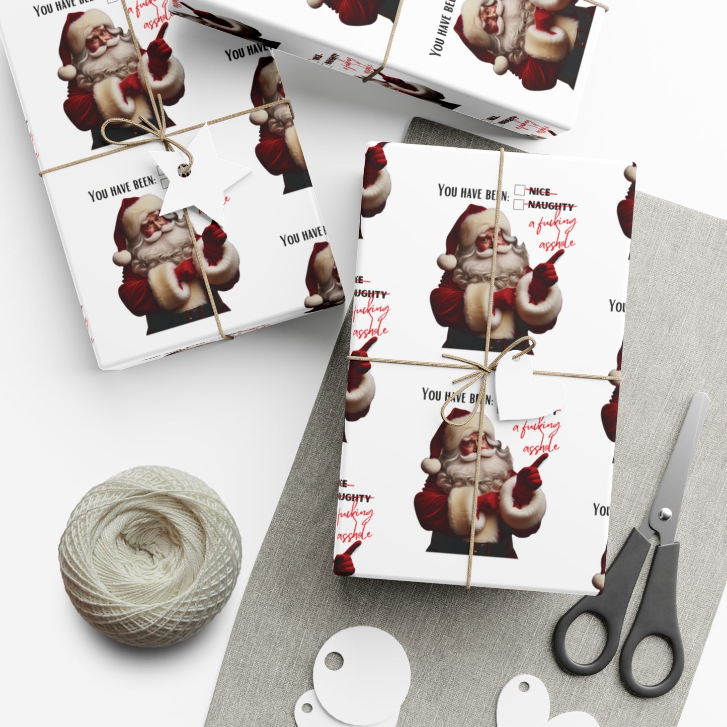 Festive Santa Gift Wrap Paper for Holidays - 'You've Been An Asshole' Design