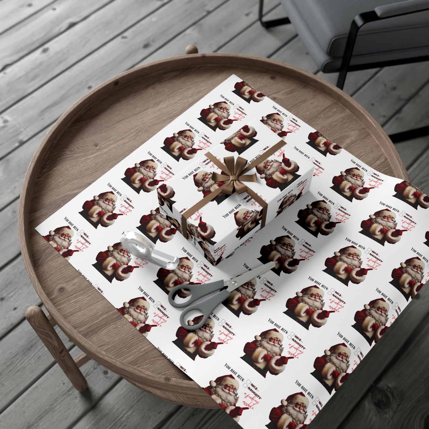 Festive Santa Gift Wrap Paper for Holidays - 'You've Been An Asshole' Design