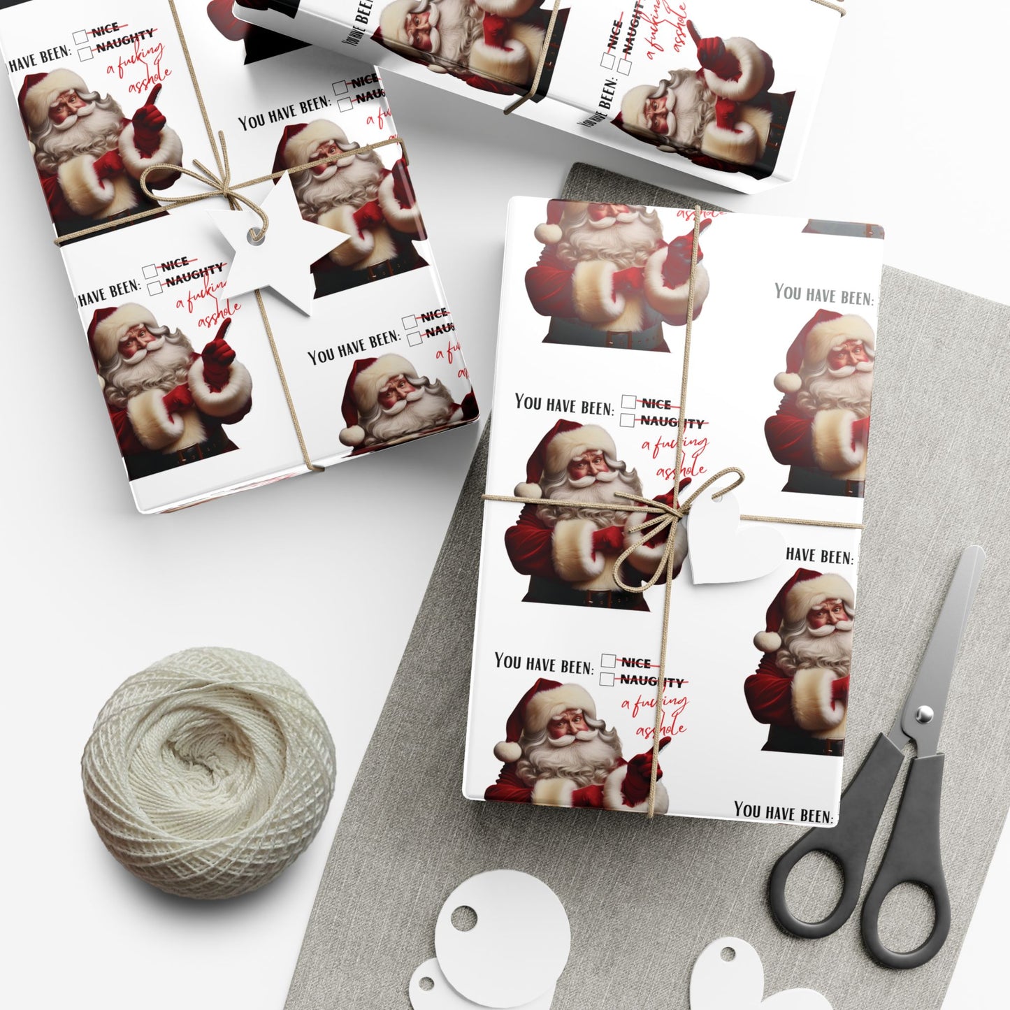 Festive Santa Gift Wrap Paper for Holidays - 'You've Been An Asshole' Design