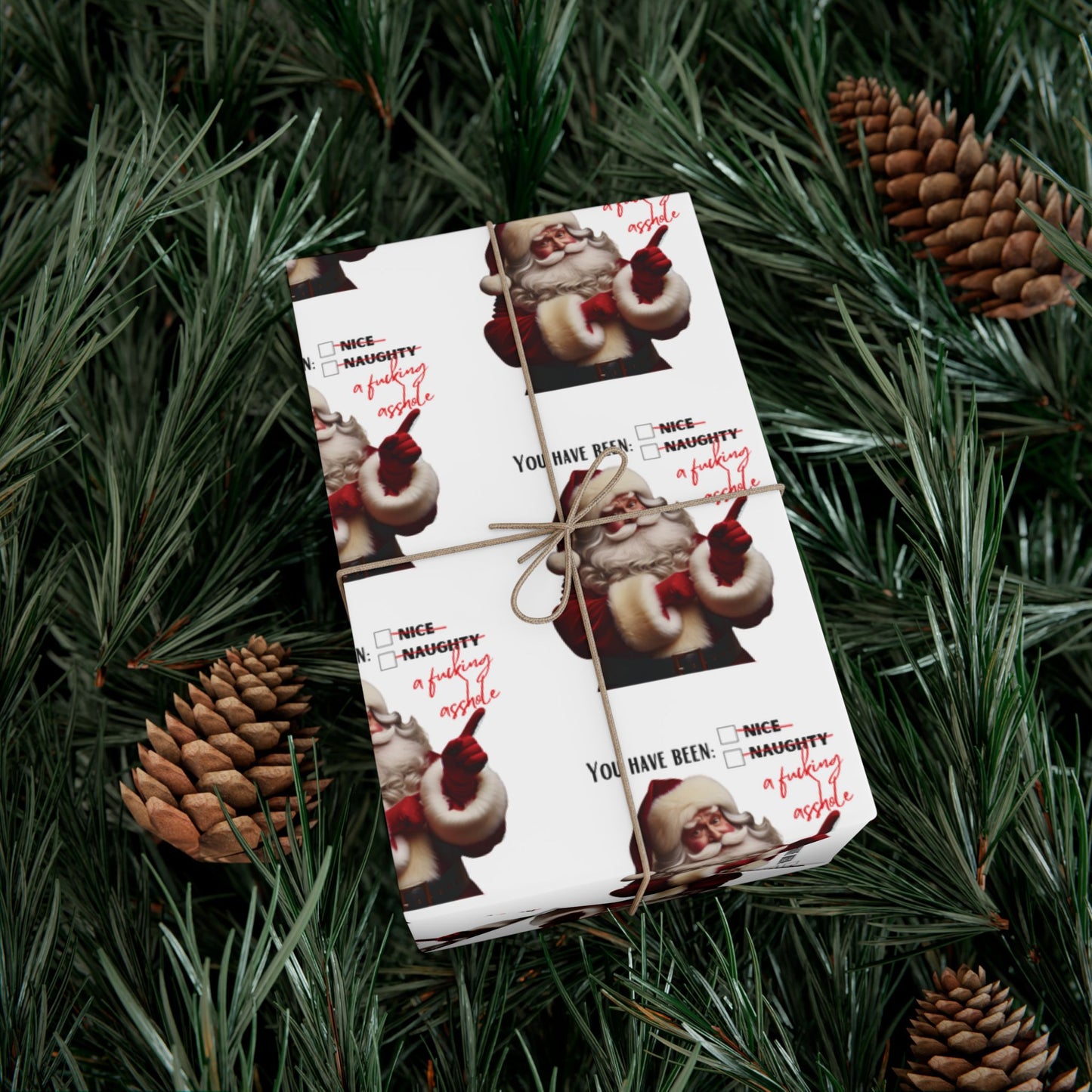 Festive Santa Gift Wrap Paper for Holidays - 'You've Been An Asshole' Design