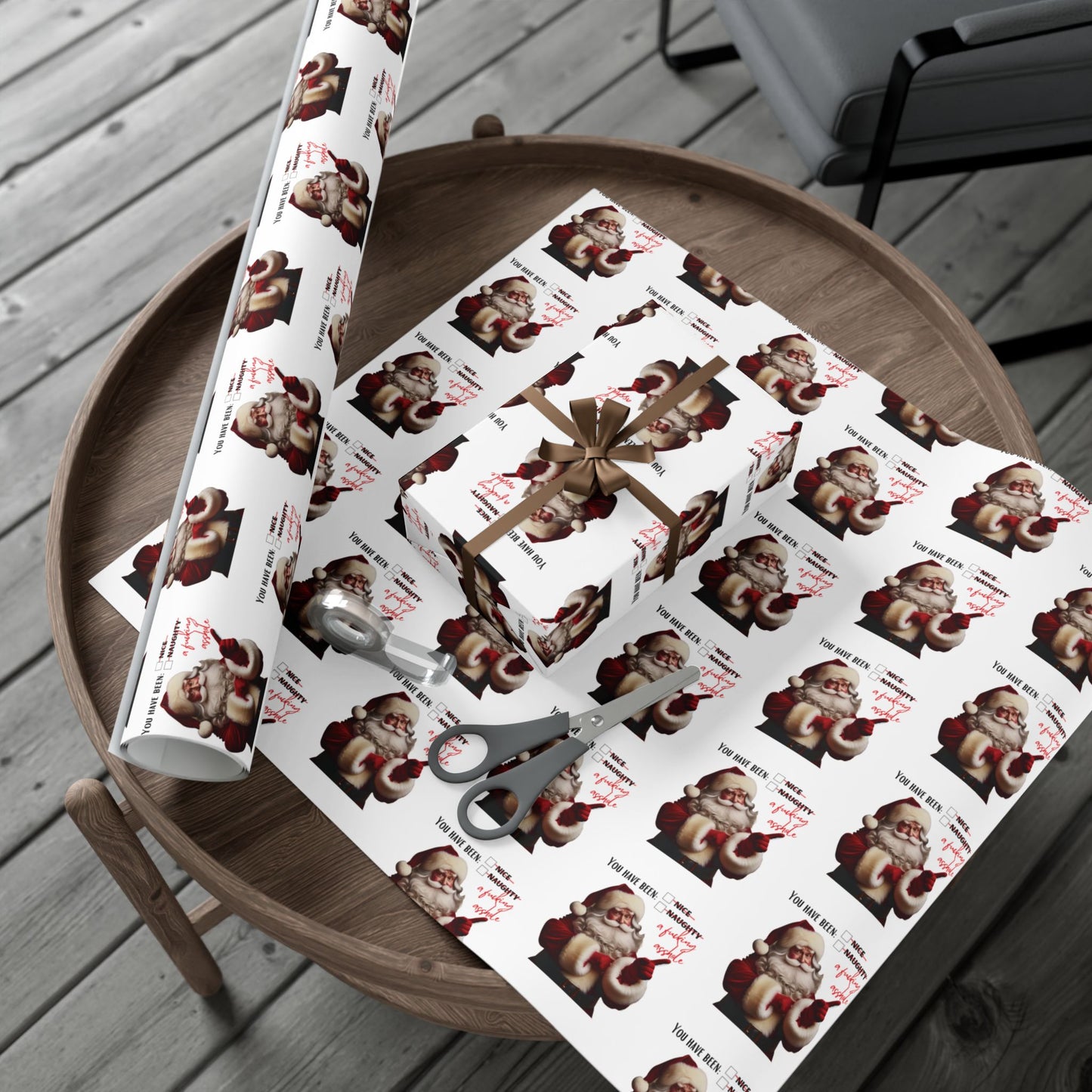 Festive Santa Gift Wrap Paper for Holidays - 'You've Been An Asshole' Design