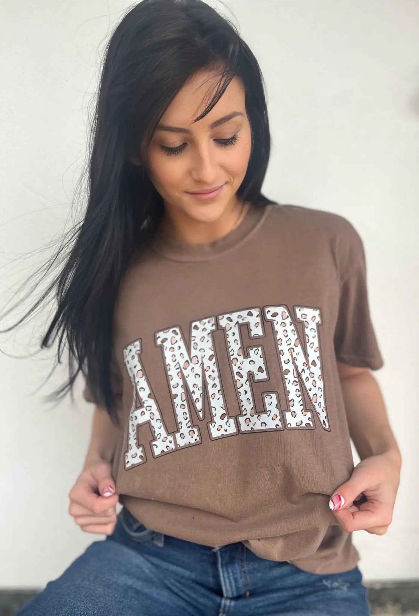 Brown Leopard Amen Tee