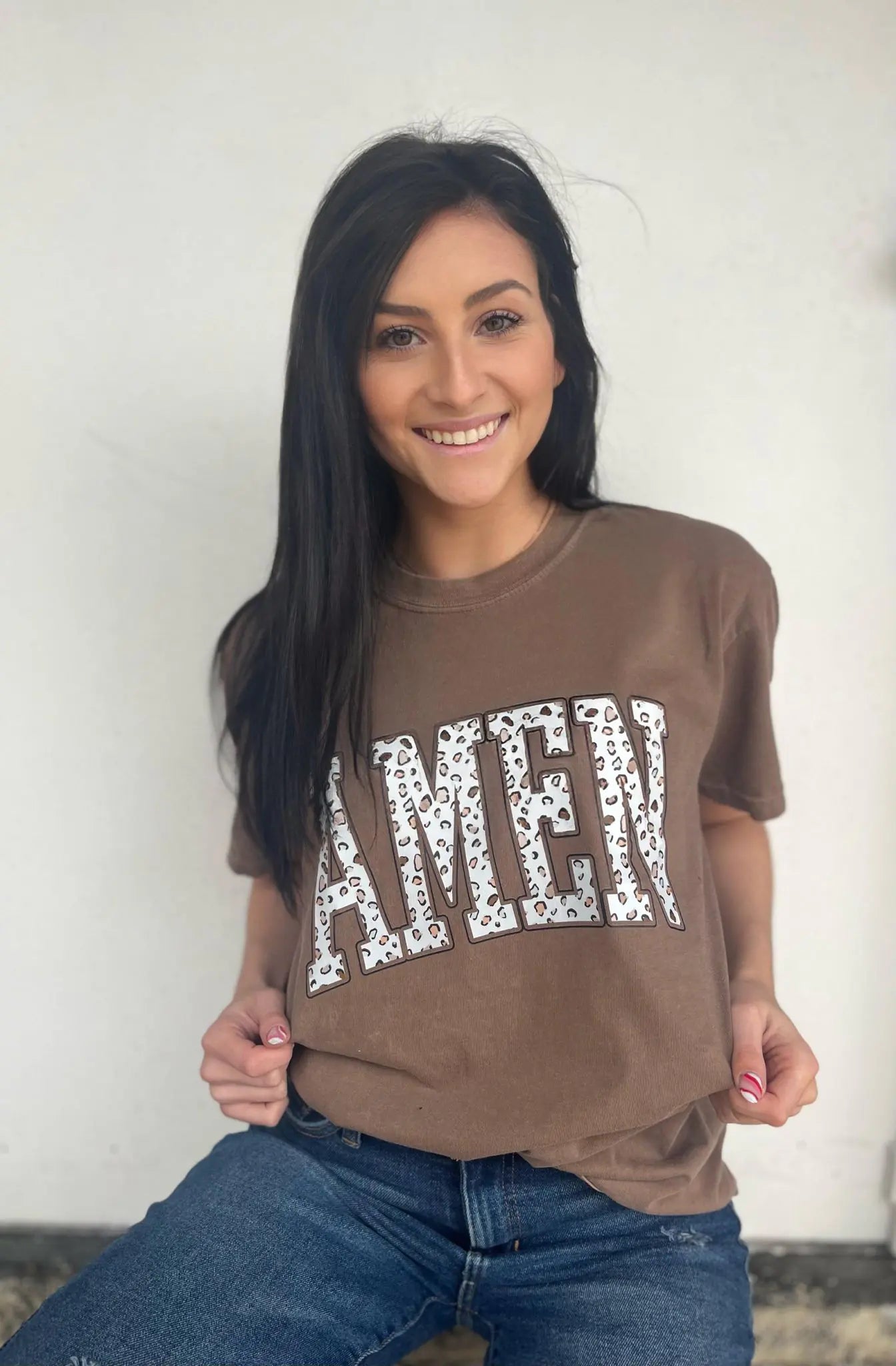 Brown Leopard Amen Tee