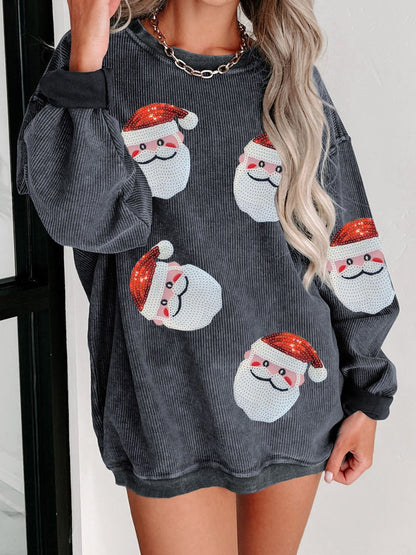 Sequin Santa Patch Ribbed Sweatshirt