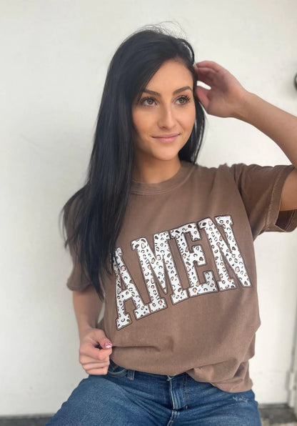 Brown Leopard Amen Tee